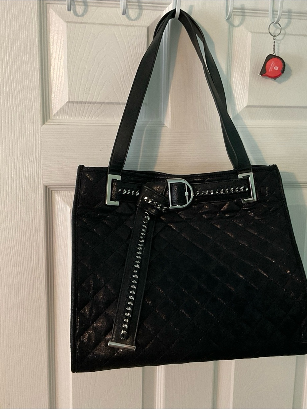 Calvin Klein Black Quilted Shoulder Bag with Studded Belt Detail